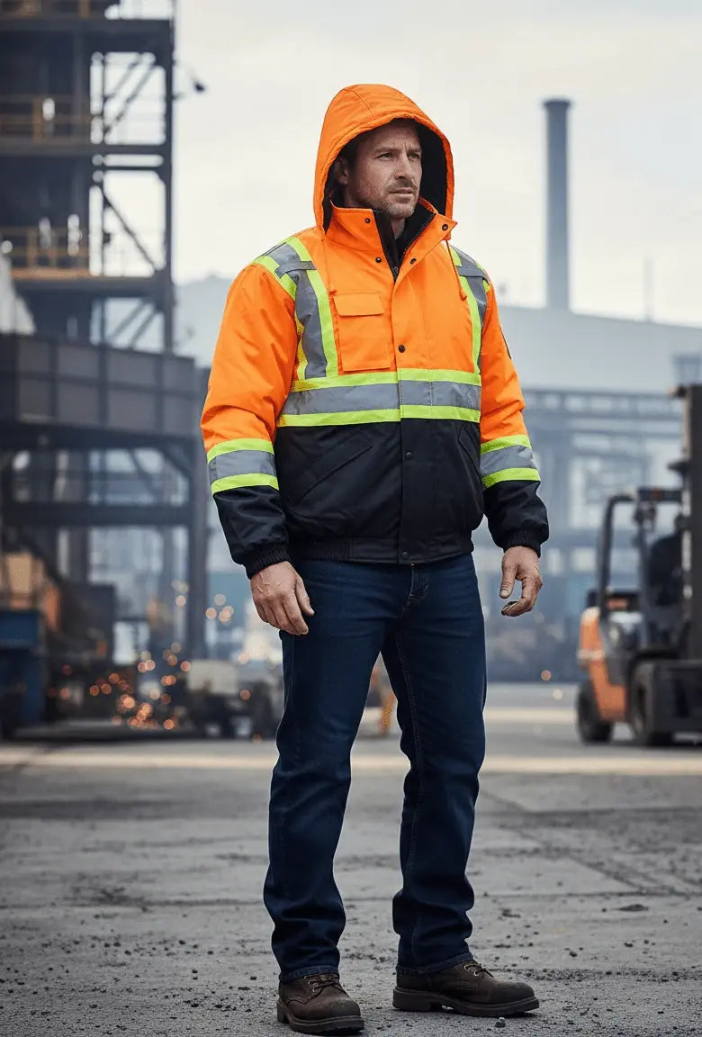 Premium High Visibility Hi Vis Waterproof Fleece lined Jacket / Parka with detachable hood by Just In Trend