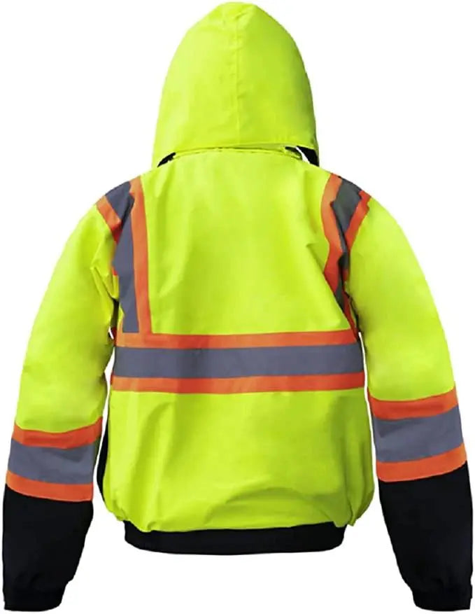 Premium High Visibility Hi Vis Waterproof Fleece lined Jacket / Parka with detachable hood by Just In Trend