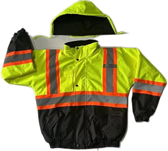 Premium High Visibility Hi Vis Waterproof Fleece lined Jacket / Parka with detachable hood by Just In Trend