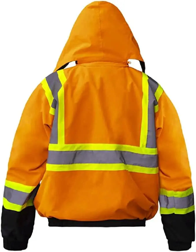 Premium High Visibility Hi Vis Waterproof Fleece lined Jacket / Parka with detachable hood by Just In Trend