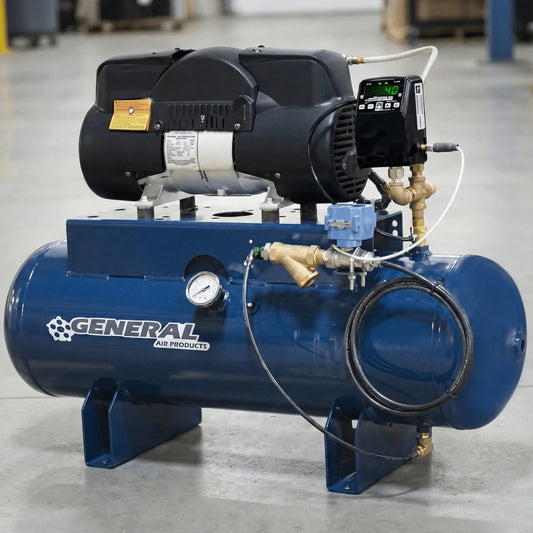 Q ADVANCE SERIES: QUIET OIL-LESS TANK MOUNT AIR COMPRESSOR by General Air Products