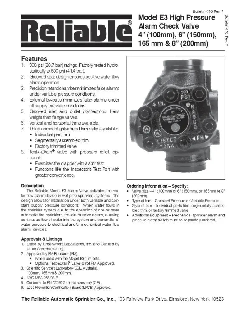 Reliable Fire Alarm Valve E3 Grooved Vertical System by Reliable Sprinkler