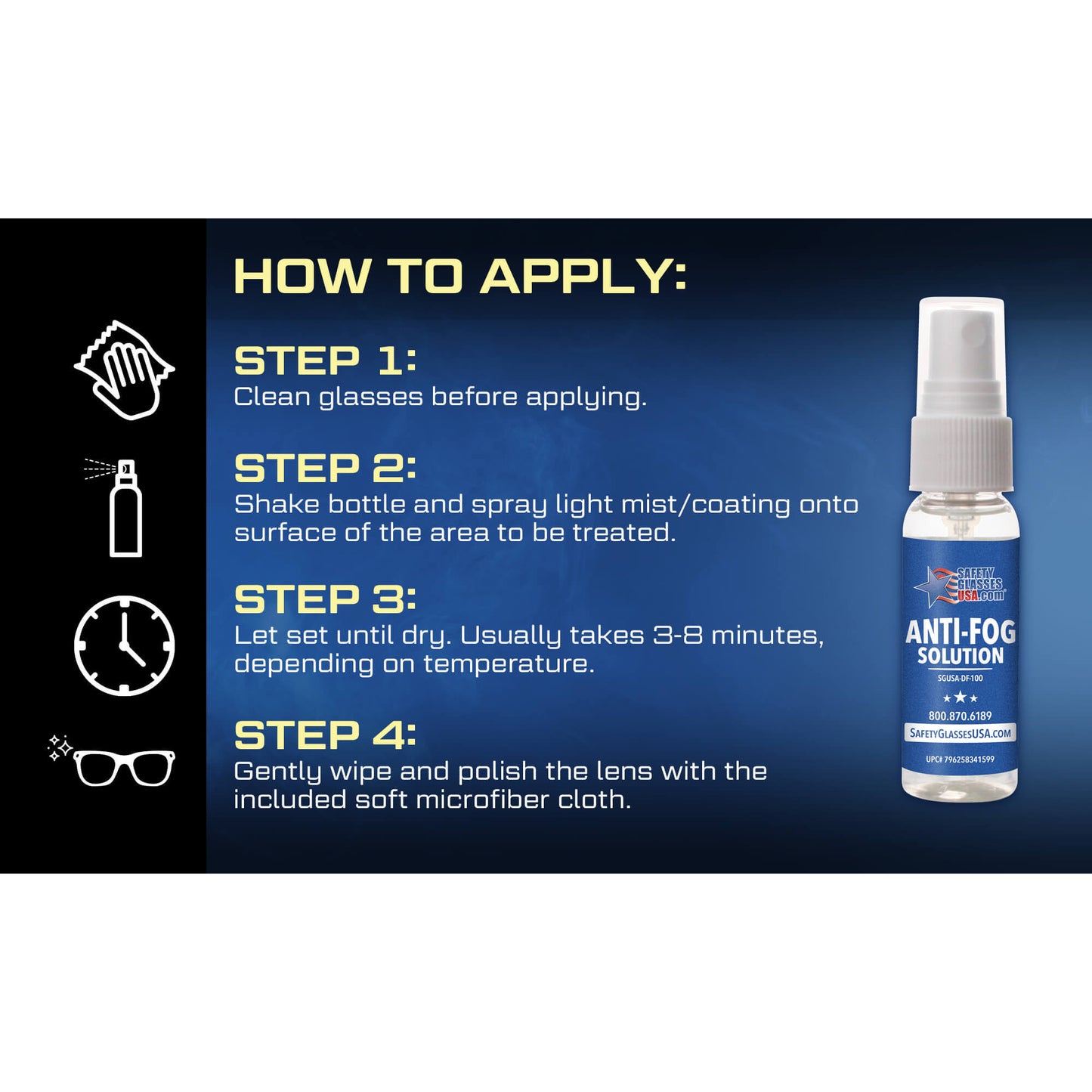 Safety Glasses USA DEFOGIT Anti - Fog Spray Kit For Glasses Made In USA - Fire Protection Parts