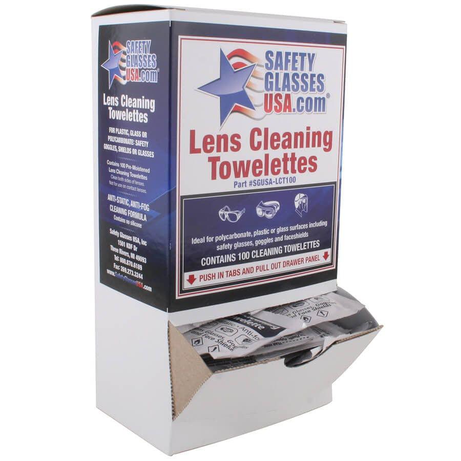 Safety Glasses USA Pre - moistened Lens Cleaning Wipes, Box of 100, Made In USA - Fire Protection Parts
