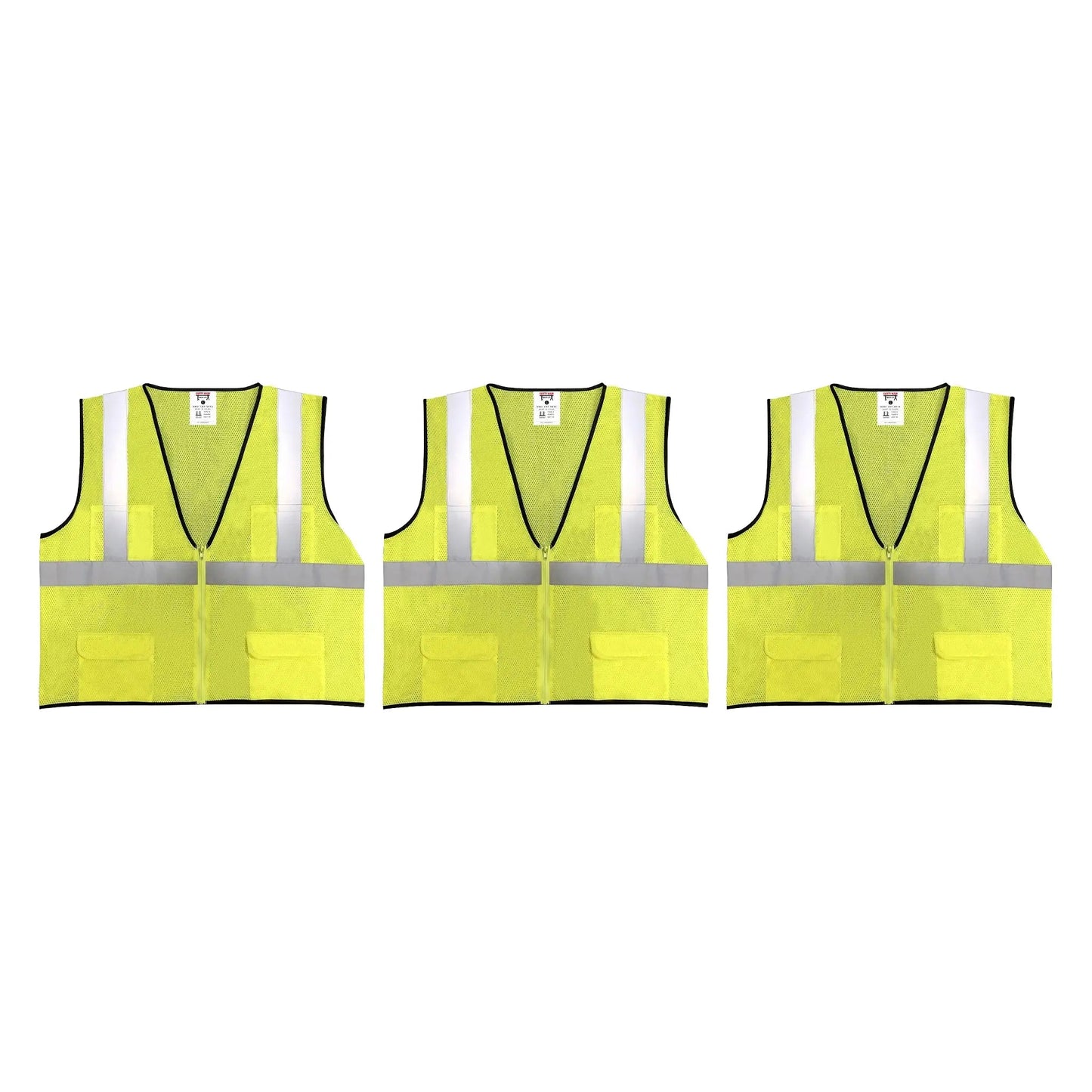 Safety Main 05EAMYZ Economy Vest, Class 2, All Mesh, Hi - Vis Yellow, Pack of 3 - Fire Protection Parts