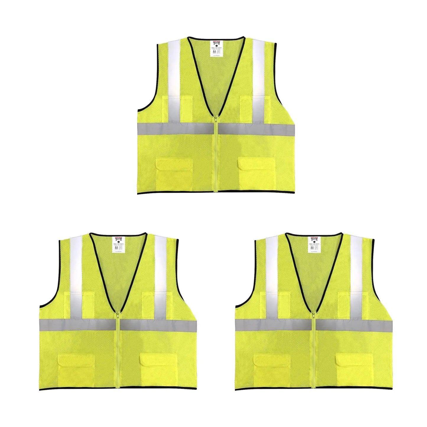 Safety Main 05EAMYZ Economy Vest, Class 2, All Mesh, Hi - Vis Yellow, Pack of 3 - Fire Protection Parts