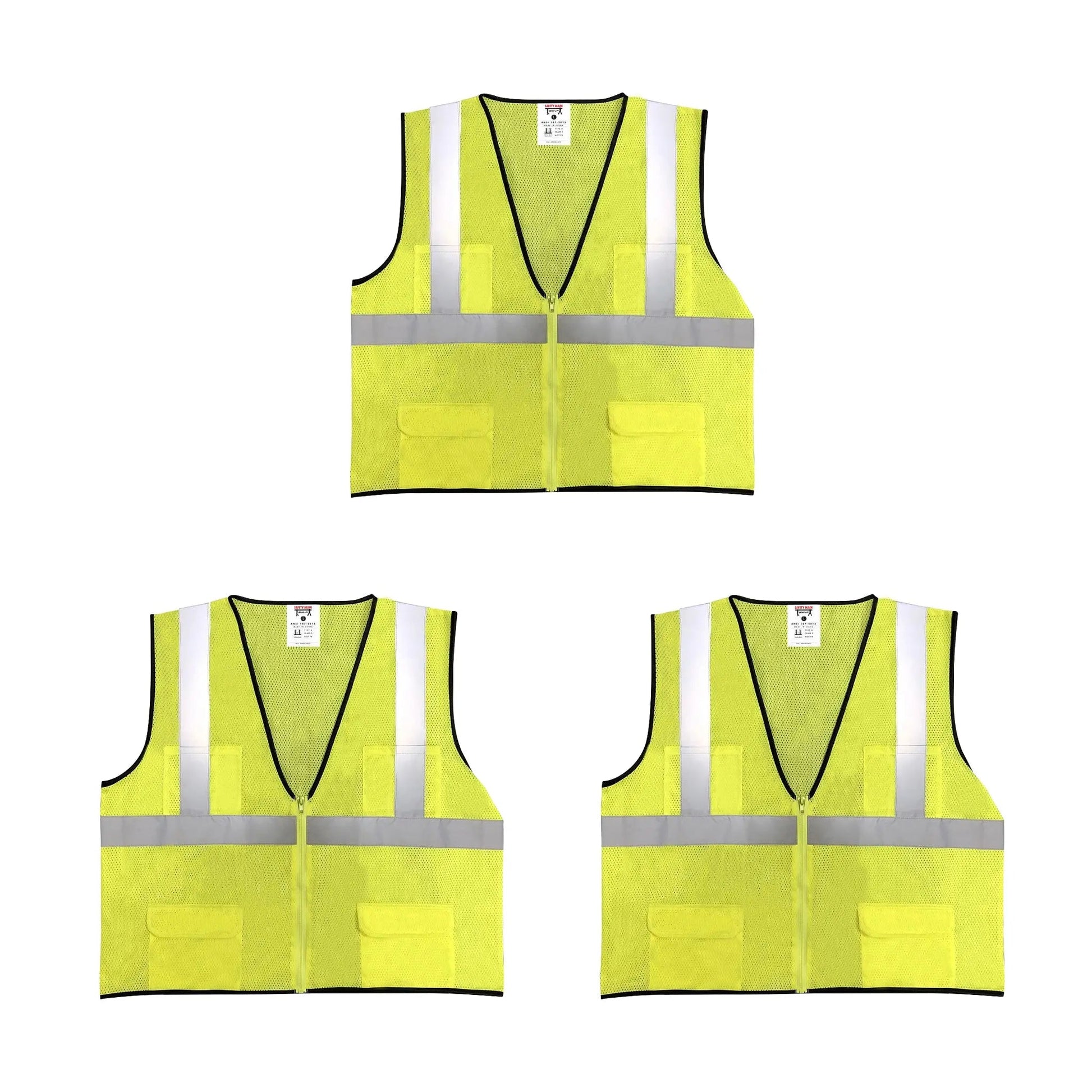 Safety Main 05EAMYZ Economy Vest, Class 2, All Mesh, Hi - Vis Yellow, Pack of 3 - Fire Protection Parts