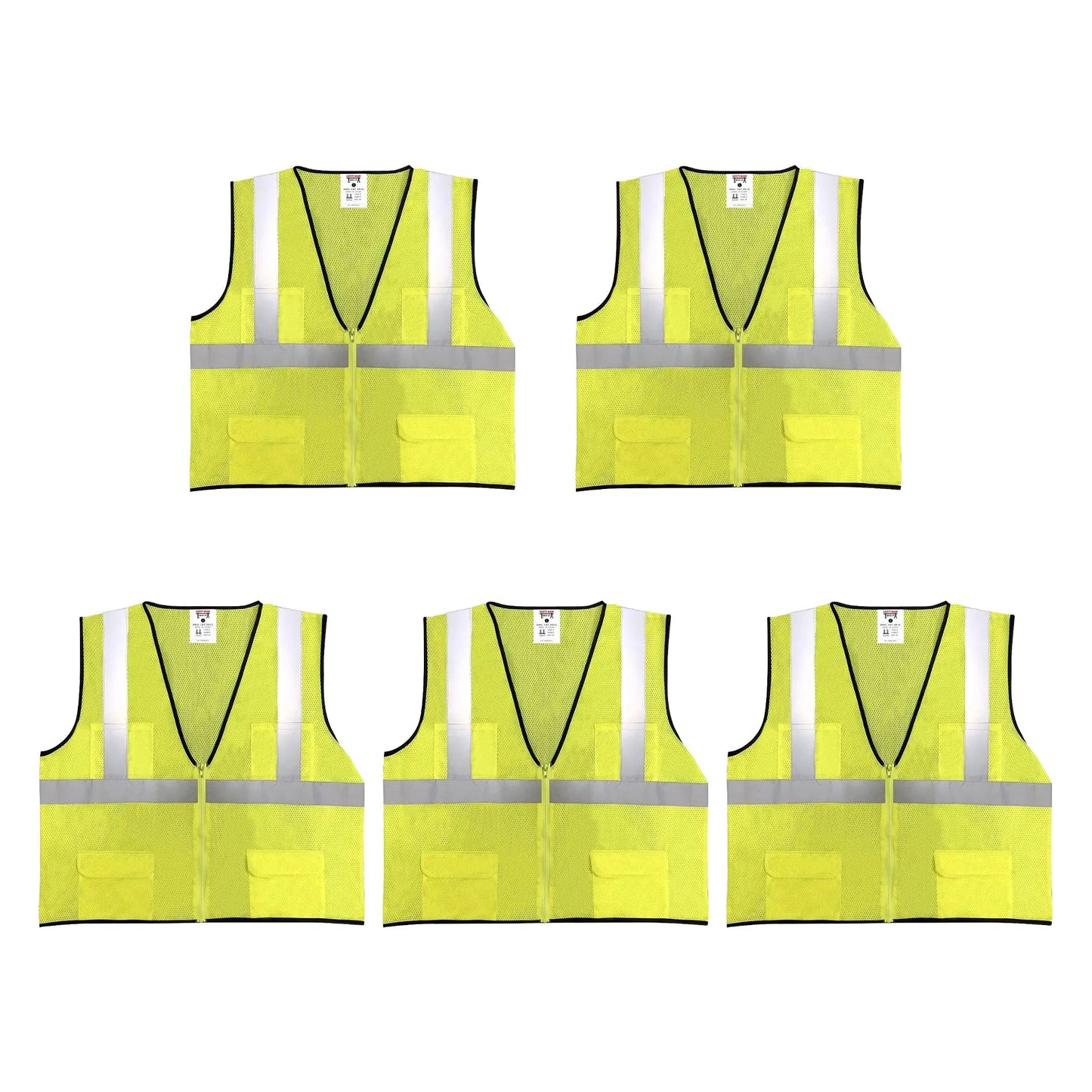 Safety Main 05EAMYZ Economy Vest, Class 2, All Mesh, Hi - Vis Yellow, Pack of 5 - Fire Protection Parts