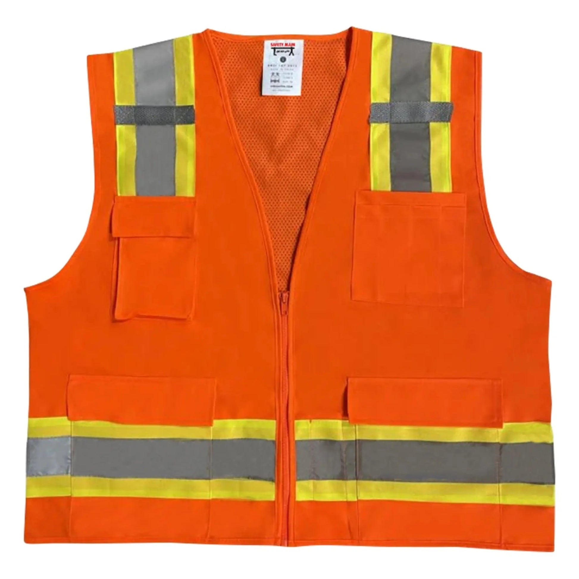 Safety Main 05TTSOZ Surveyor Vest, Class 2, Solid Front, Mesh Back, Hi - Vis Orange, Pack of 10 - Fire Protection Parts