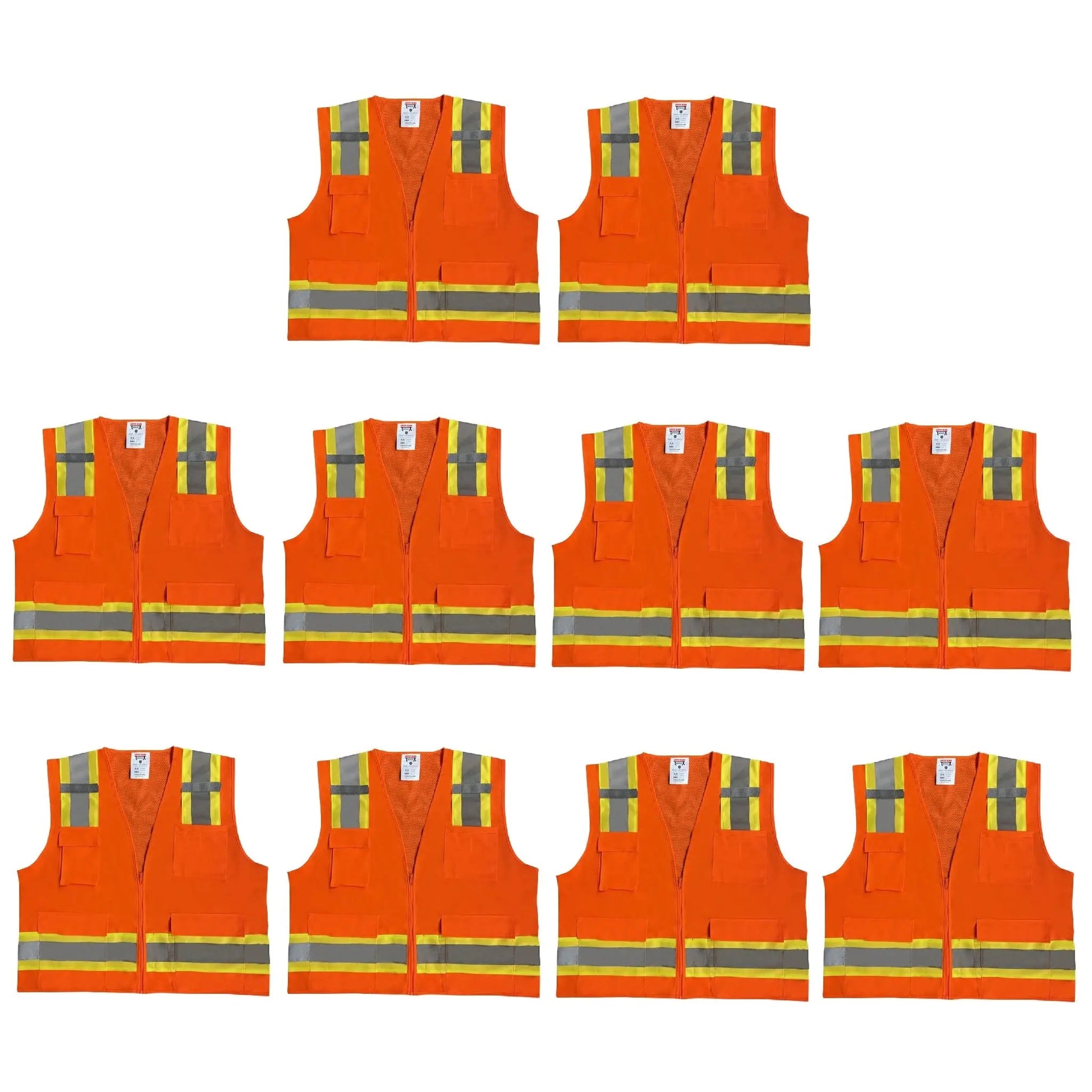 Safety Main 05TTSOZ Surveyor Vest, Class 2, Solid Front, Mesh Back, Hi - Vis Orange, Pack of 10 - Fire Protection Parts