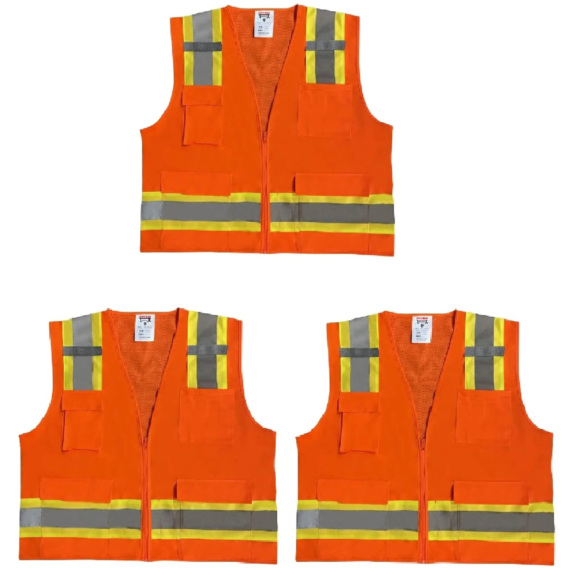 Safety Main 05TTSOZ Surveyor Vest, Class 2, Solid Front, Mesh Back, Hi - Vis Orange, Pack of 3 - Fire Protection Parts