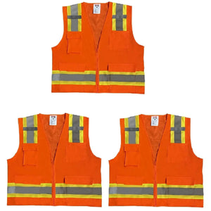 Safety Main 05TTSOZ Surveyor Vest, Class 2, Solid Front, Mesh Back, Hi-Vis Orange, Pack of 3 by Enviro Safety Products