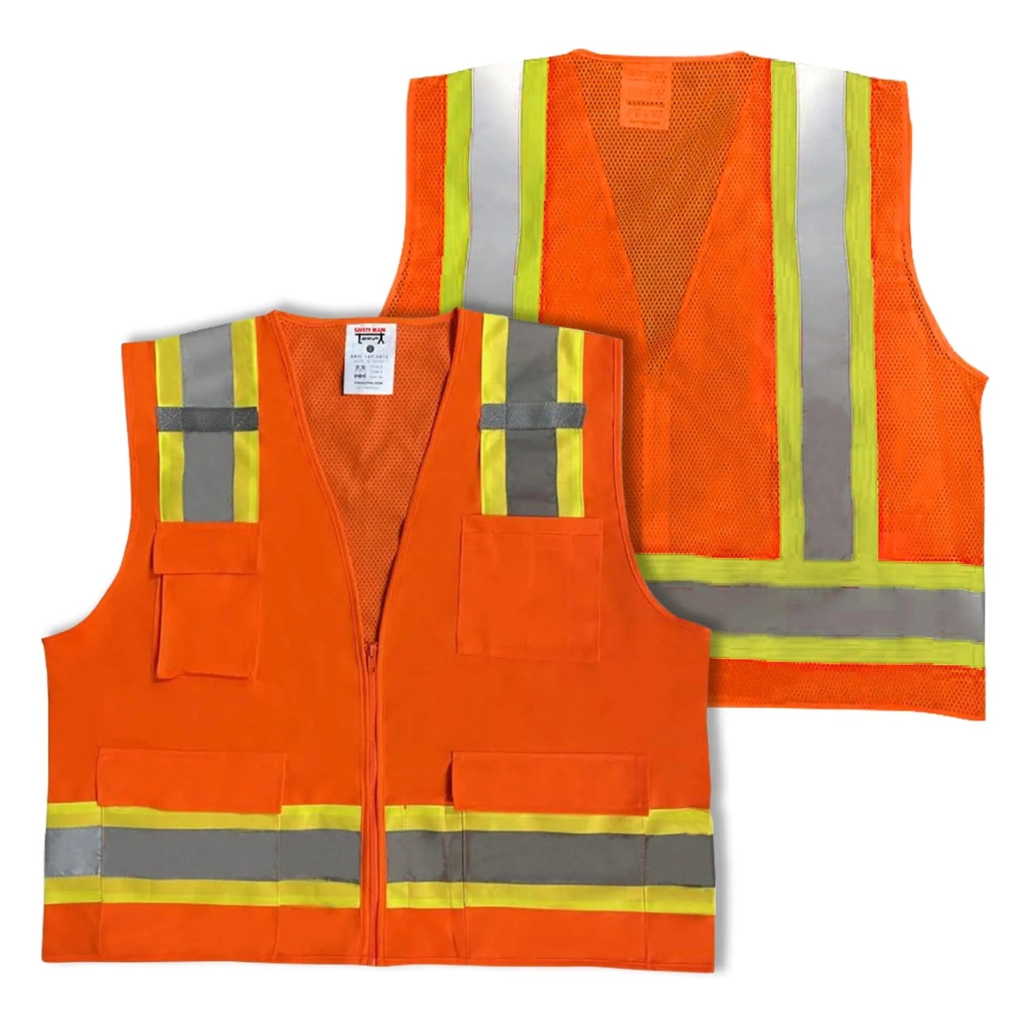 Safety Main 05TTSOZ Surveyor Vest, Class 2, Solid Front, Mesh Back, Hi - Vis Orange, Pack of 5 - Fire Protection Parts