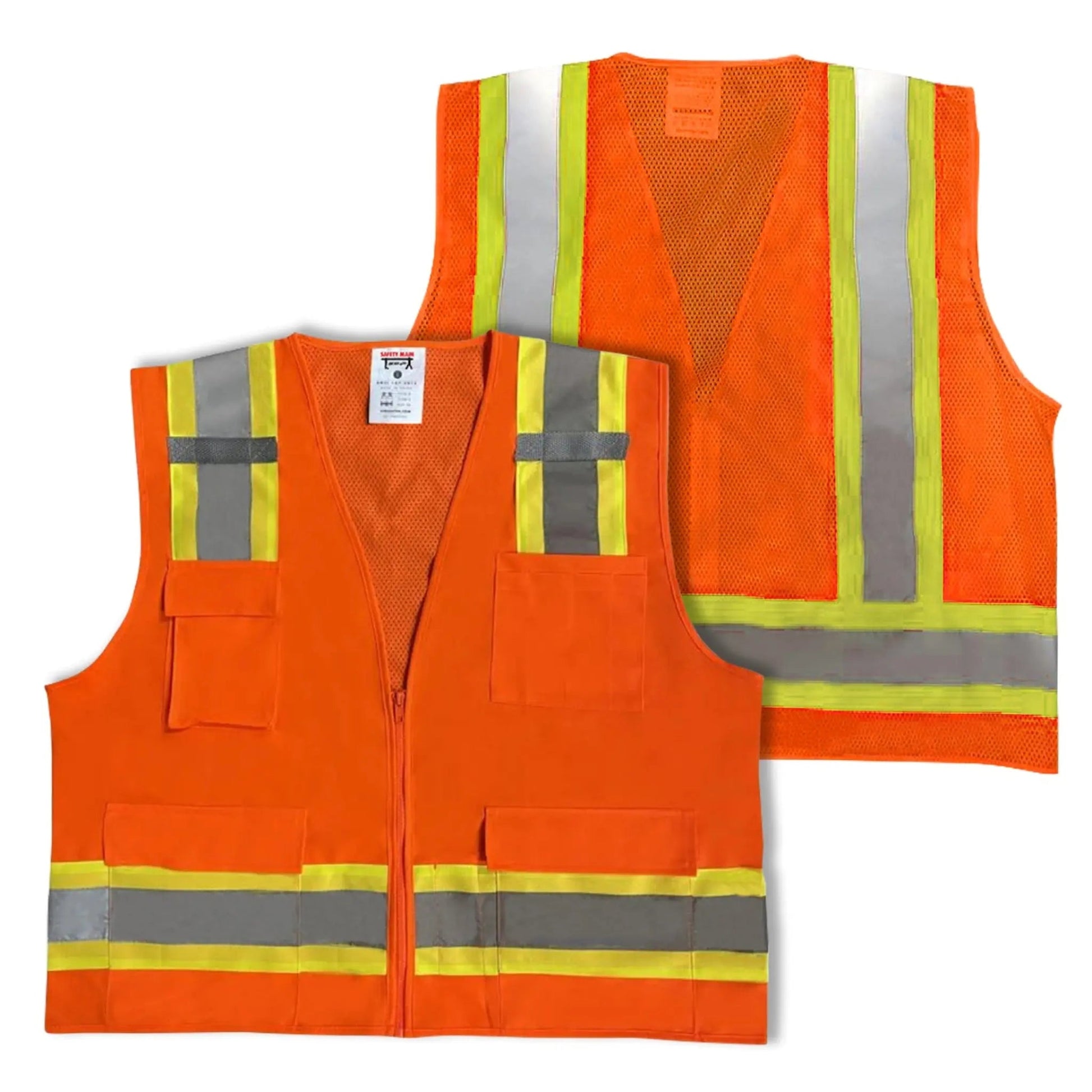 Safety Main 05TTSOZ Surveyor Vest, Class 2, Solid Front, Mesh Back, Hi - Vis Orange, Pack of 5 - Fire Protection Parts