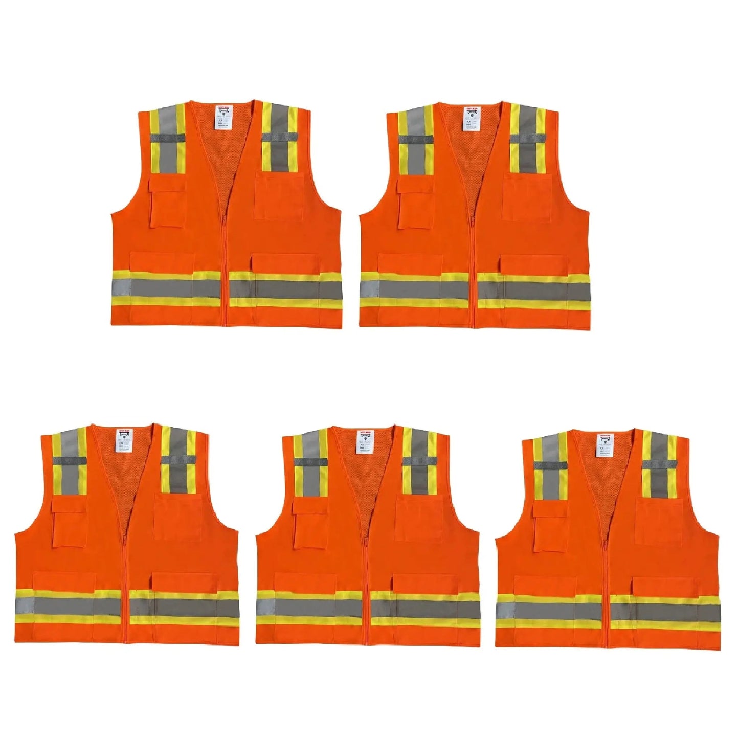 Safety Main 05TTSOZ Surveyor Vest, Class 2, Solid Front, Mesh Back, Hi - Vis Orange, Pack of 5 - Fire Protection Parts