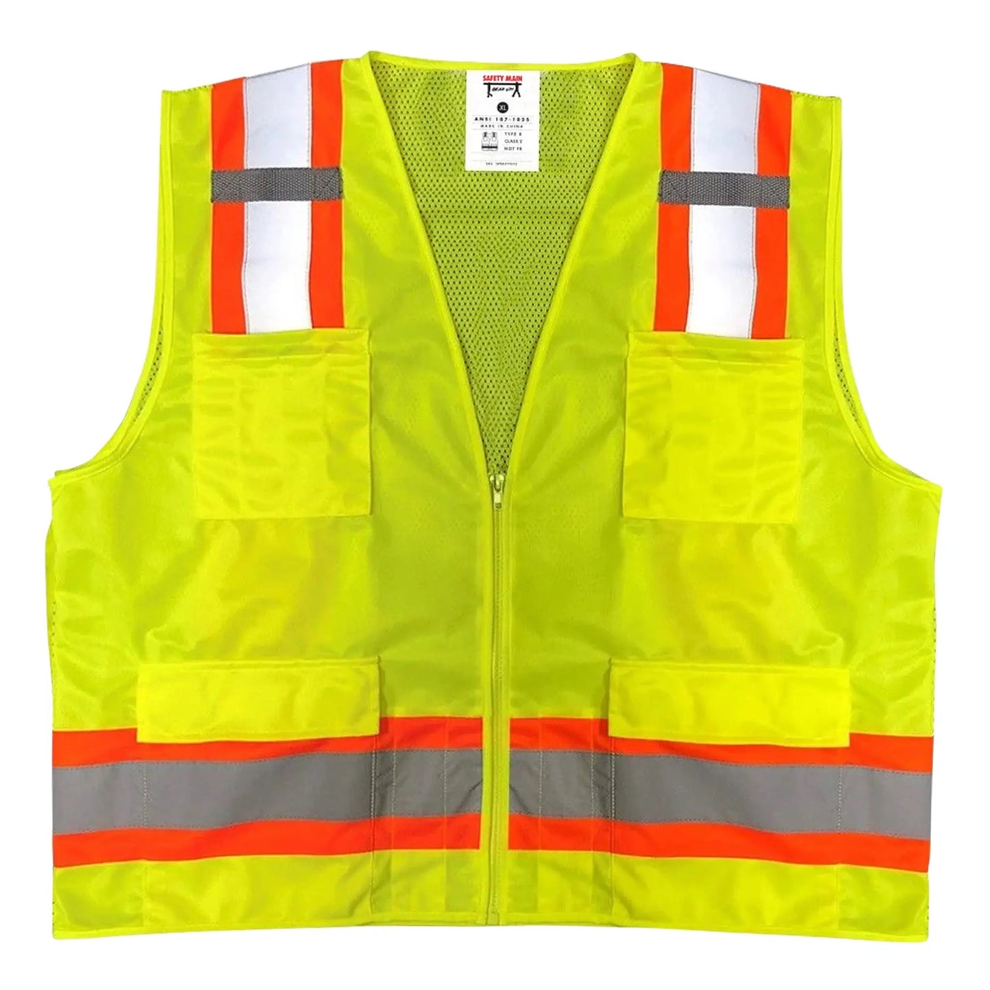 Safety Main 05TTSYZ Surveyor Vest, Class 2, Solid Front, Mesh Back, Hi - Vis Yellow, Pack of 10 - Fire Protection Parts