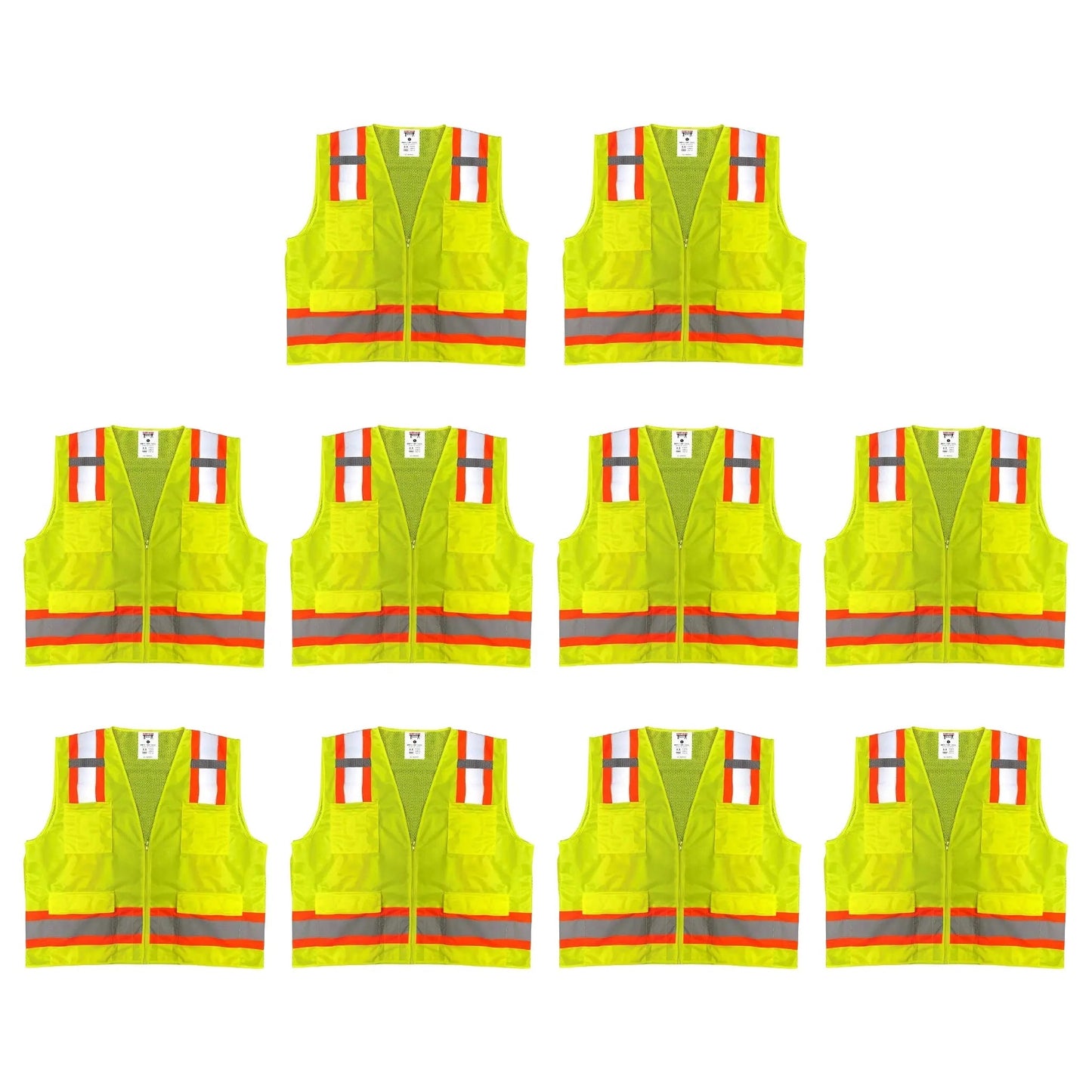 Safety Main 05TTSYZ Surveyor Vest, Class 2, Solid Front, Mesh Back, Hi - Vis Yellow, Pack of 10 - Fire Protection Parts