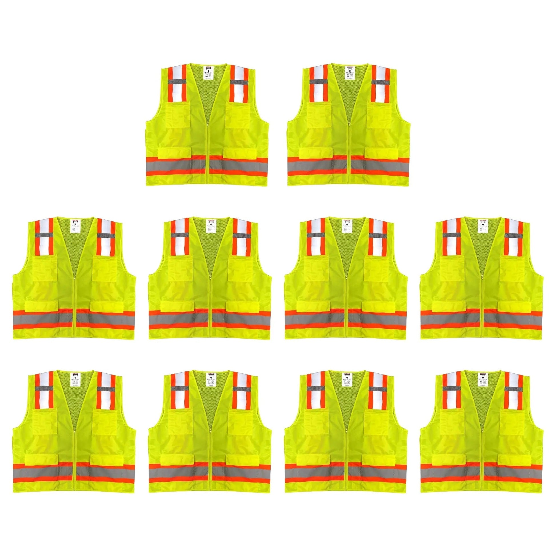 Safety Main 05TTSYZ Surveyor Vest, Class 2, Solid Front, Mesh Back, Hi - Vis Yellow, Pack of 10 - Fire Protection Parts