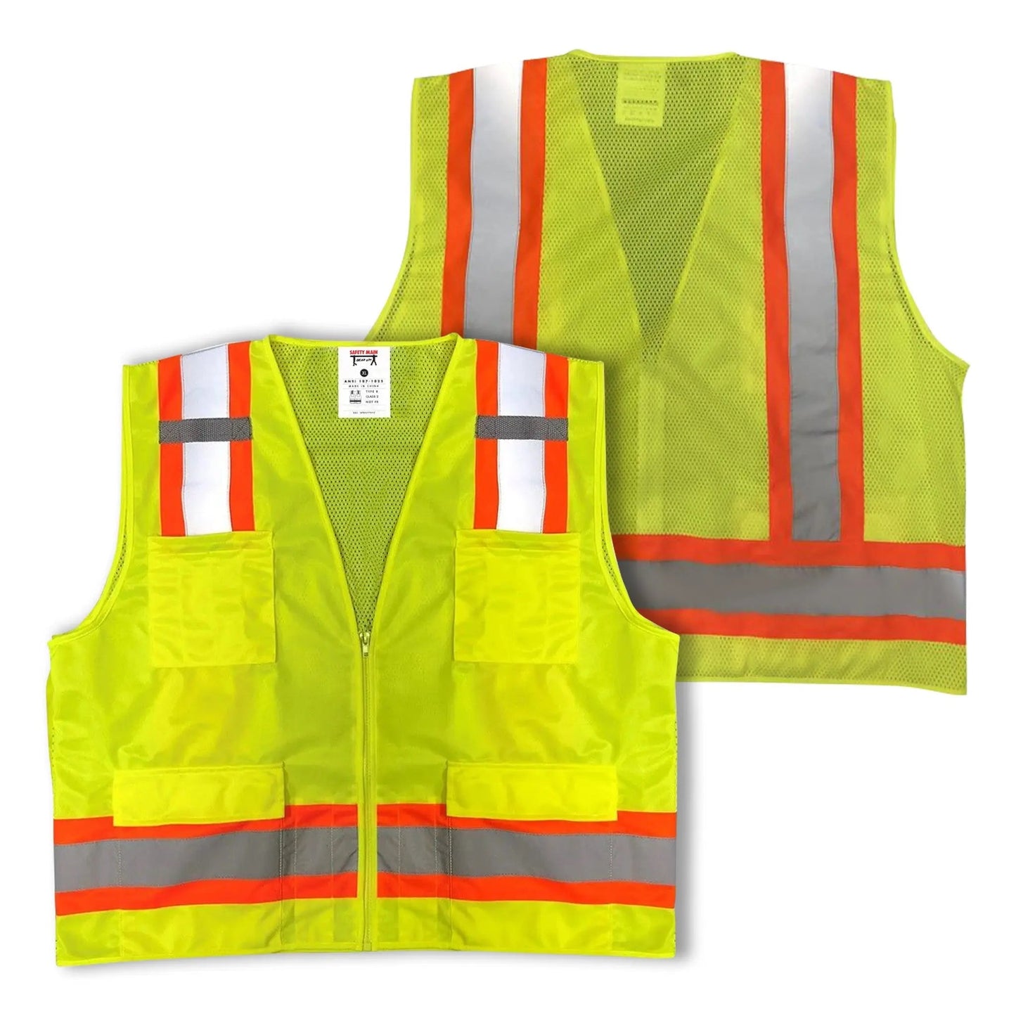 Safety Main 05TTSYZ Surveyor Vest, Class 2, Solid Front, Mesh Back, Hi - Vis Yellow, Pack of 10 - Fire Protection Parts