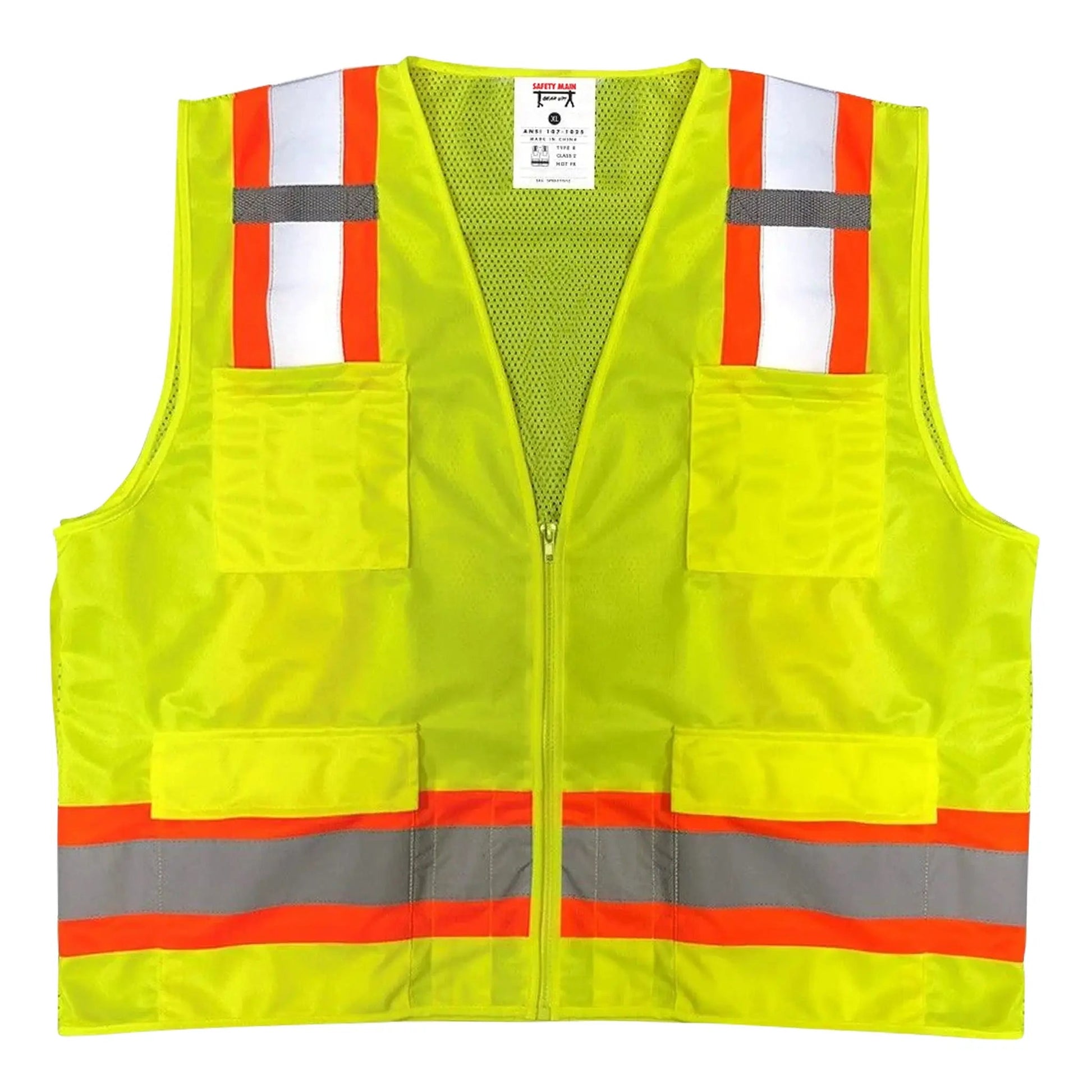 Safety Main 05TTSYZ Surveyor Vest, Class 2, Solid Front, Mesh Back, Hi - Vis Yellow, Pack of 3 - Fire Protection Parts