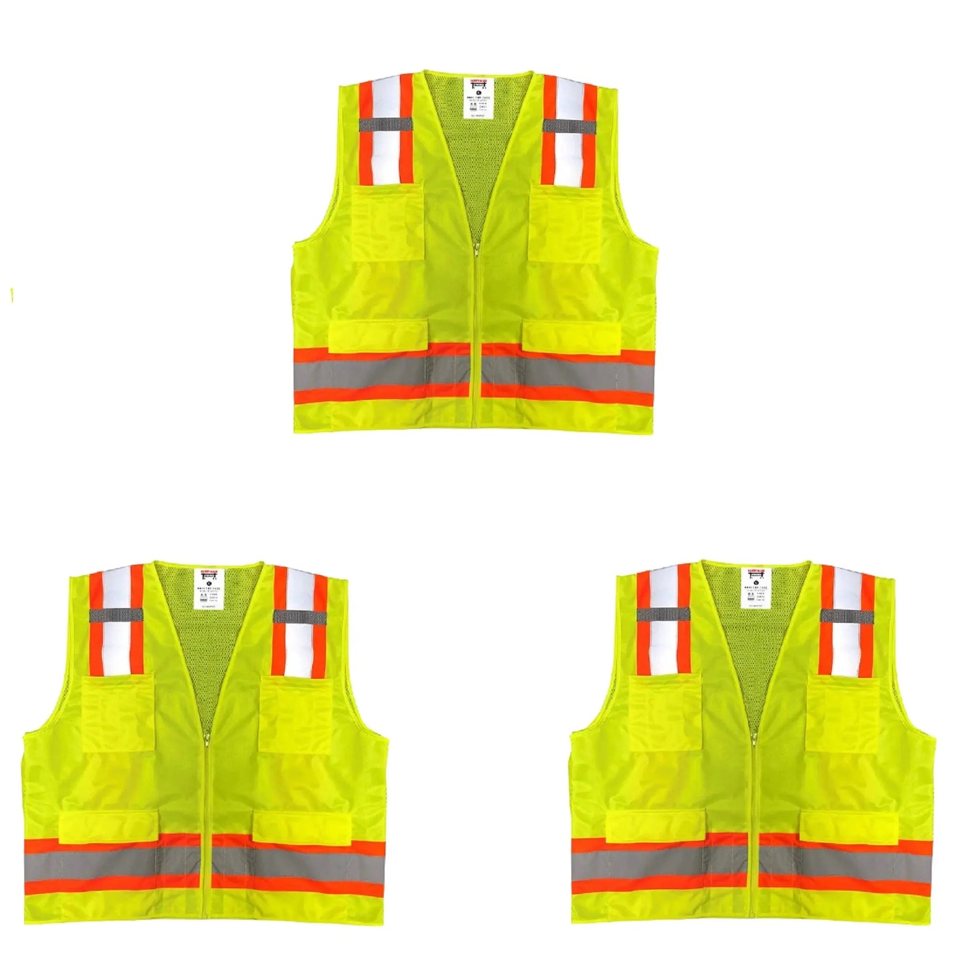 Safety Main 05TTSYZ Surveyor Vest, Class 2, Solid Front, Mesh Back, Hi - Vis Yellow, Pack of 3 - Fire Protection Parts