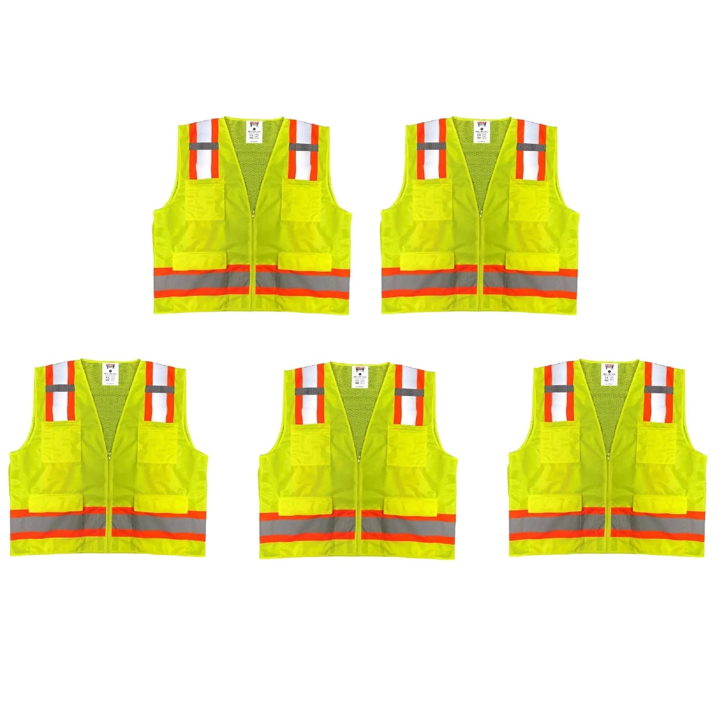 Safety Main 05TTSYZ Surveyor Vest, Class 2, Solid Front, Mesh Back, Hi - Vis Yellow, Pack of 5 - Fire Protection Parts
