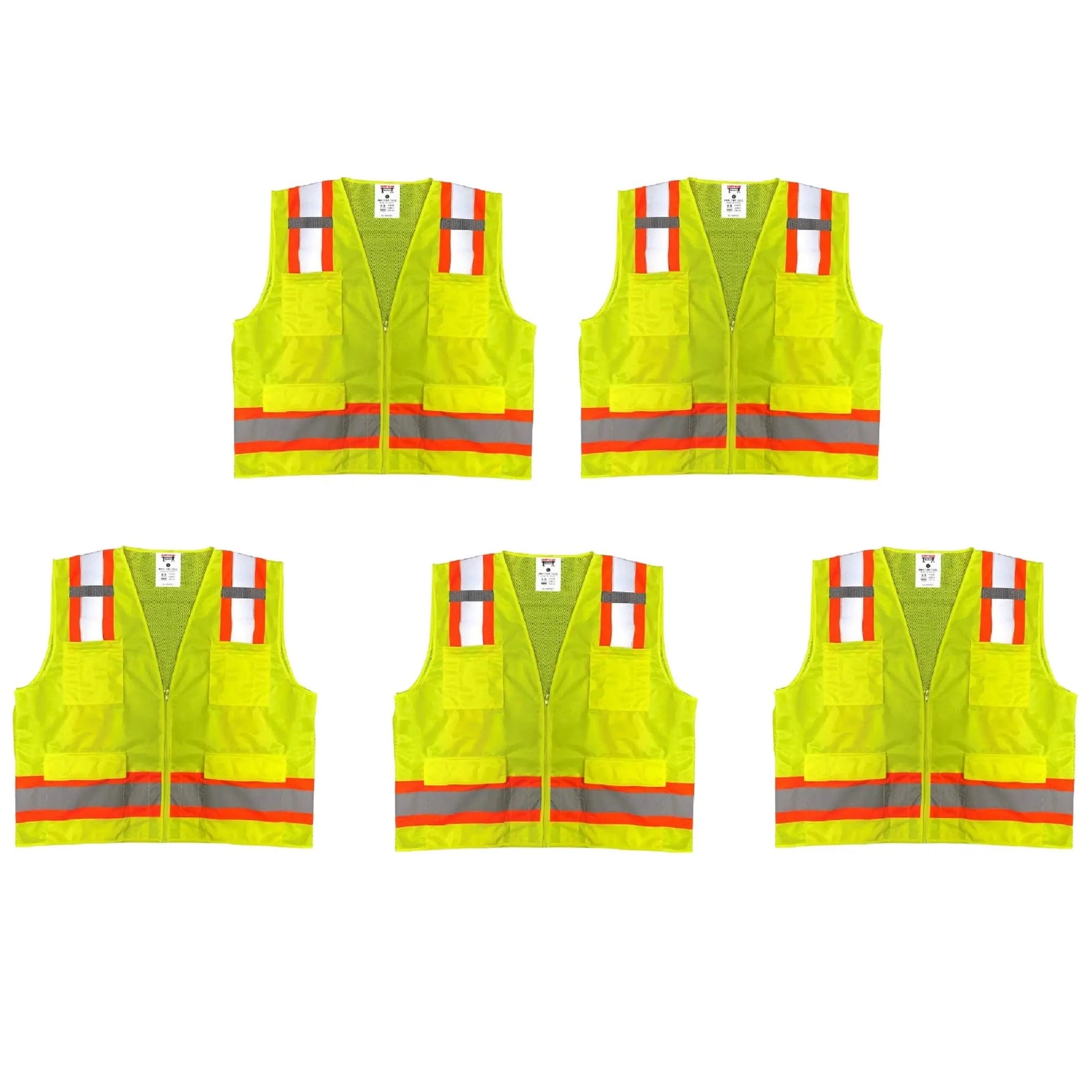 Safety Main 05TTSYZ Surveyor Vest, Class 2, Solid Front, Mesh Back, Hi - Vis Yellow, Pack of 5 - Fire Protection Parts