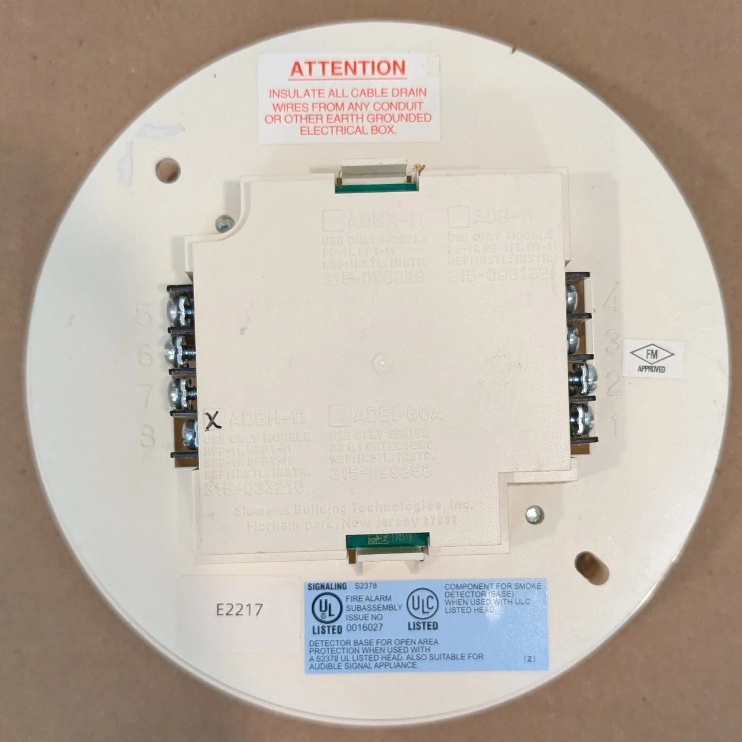 Siemens ADBH - 11 Audible Fire Detector Mounting Base - Used - Fire Protection Parts