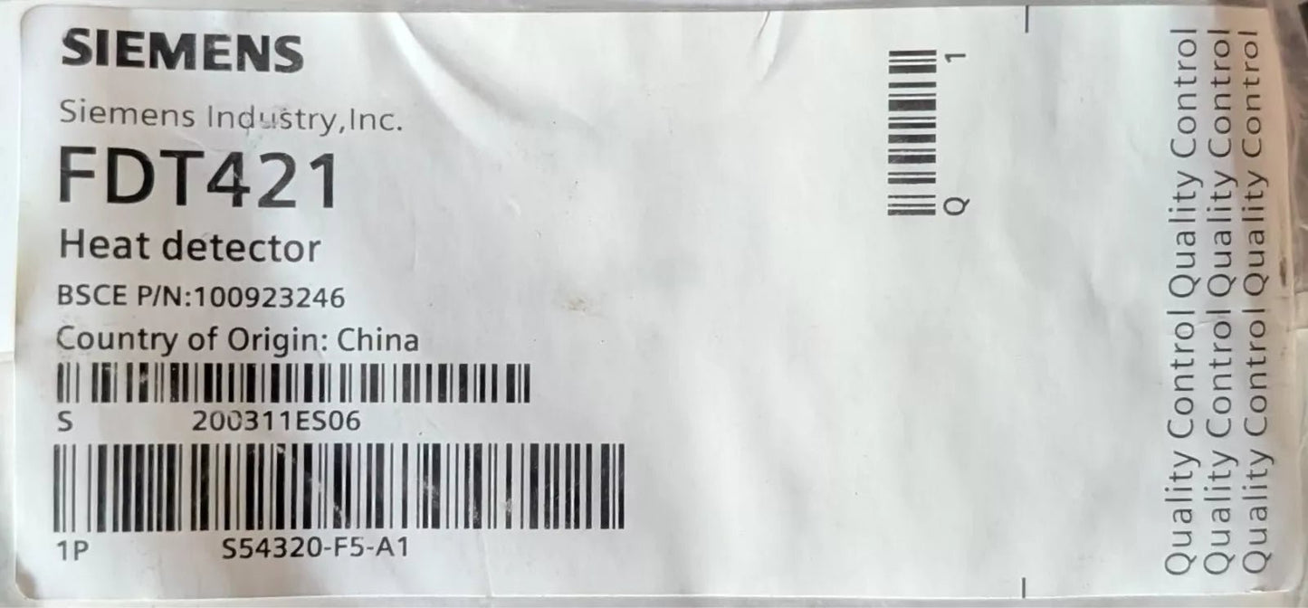 Siemens FDT421 Heat Detector - Fire Protection Parts
