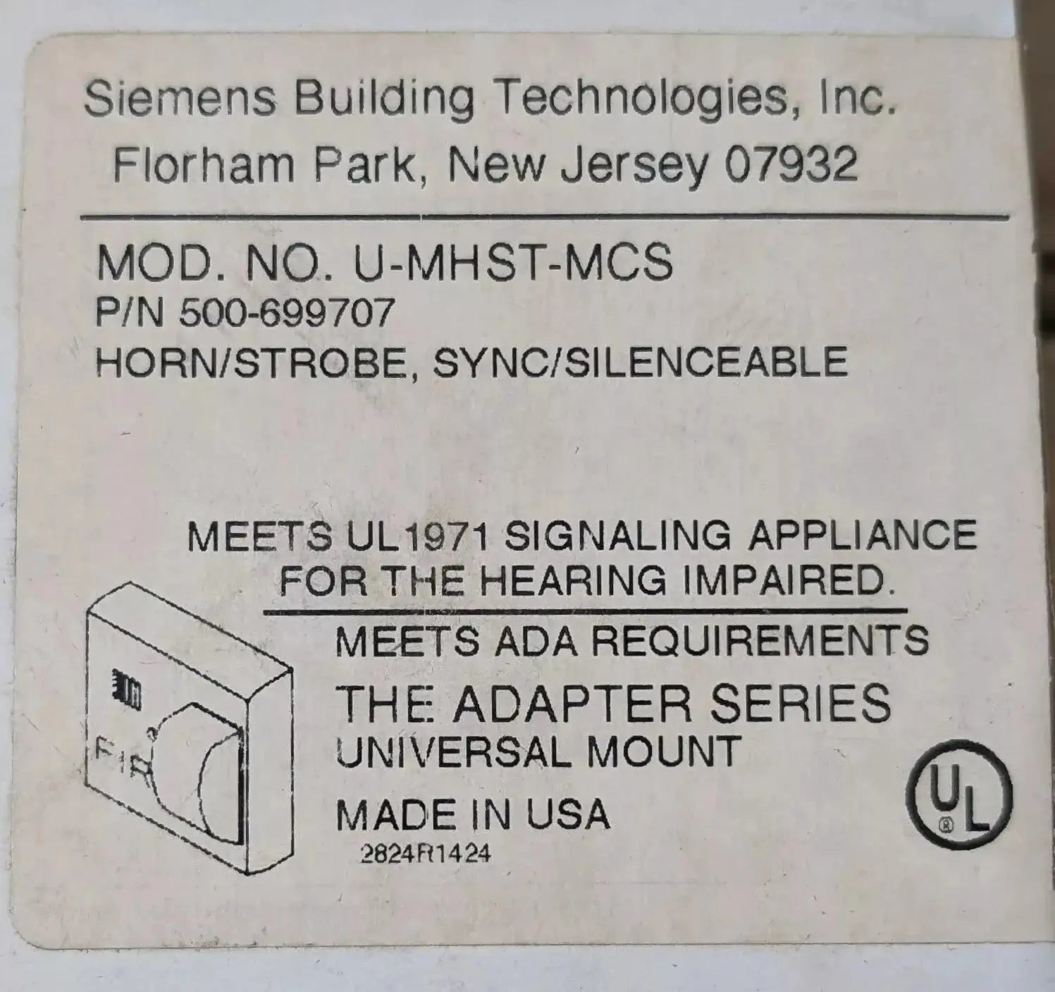Siemens U-MHST-MCS Fire Alarm Horn/Strobe by Fredland Supply Company