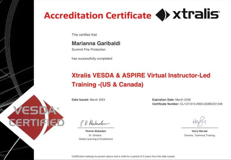 VESDA Certification by Kidde UL/FM Approved Early Fire Safety by Kidde
