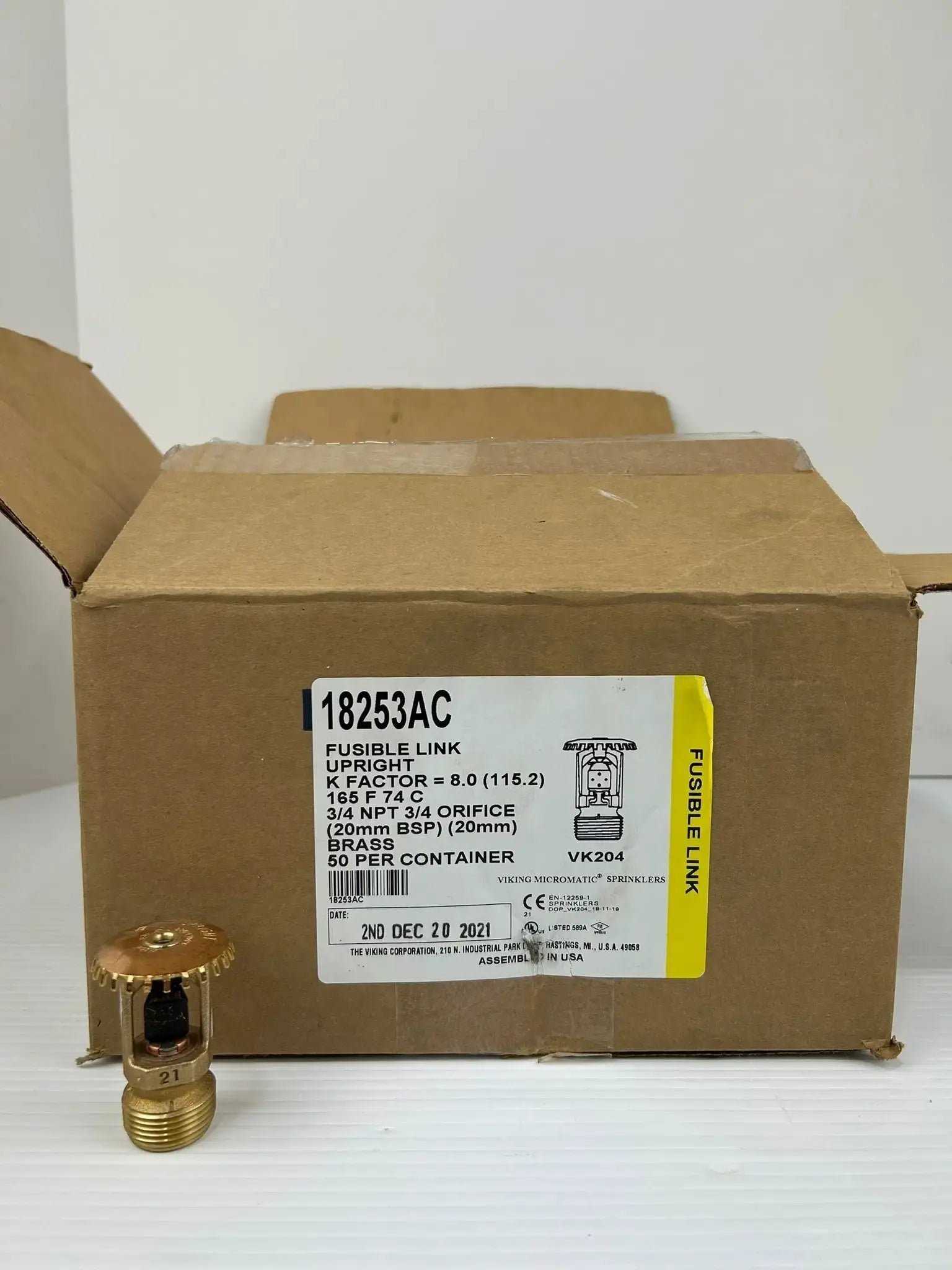 Viking VK204 XT1 Brass Upright Sprinkler 3/4 Inch NPT 165°F 8.0K Sprinkler Fire Protection Parts Fire Protection Parts Viking VK204 XT1 Brass Upright Sprinkler 3/4 Inch NPT