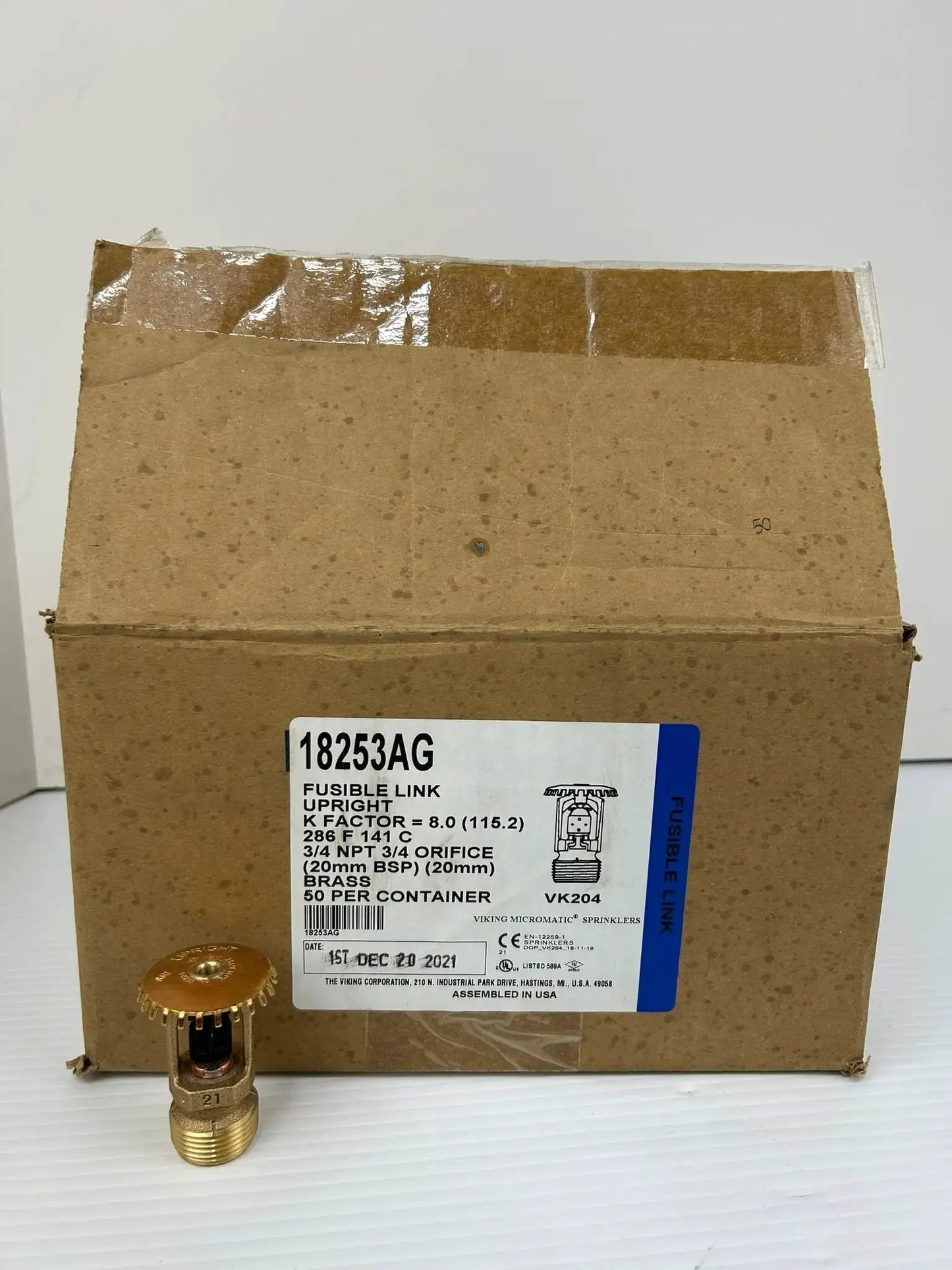 Viking VK204 XT1 Upright Brass Sprinkler 8.0K 286°F 3/4 Inch NPT  Fire Protection Parts Fire Protection Parts Viking VK204 XT1 Upright Brass Sprinkler 8K 286°F NPT